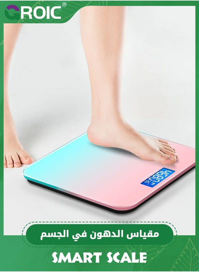 ميزان الدهون مع شاشة LCD، 16 بيانات جسدية مع كتلة العضلات، ميزان ذكي متوافق مع iOS و Android، ميزان ذكي لوزن الجسم ونسبة الدهون