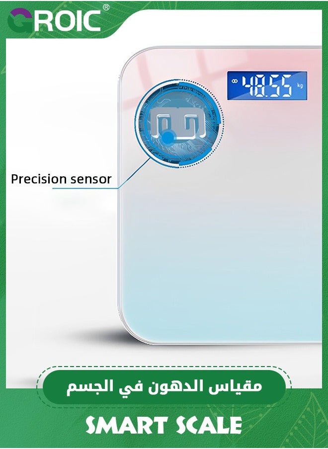 ميزان الدهون مع شاشة LCD، 16 بيانات جسدية مع كتلة العضلات، ميزان ذكي متوافق مع iOS و Android، ميزان ذكي لوزن الجسم ونسبة الدهون