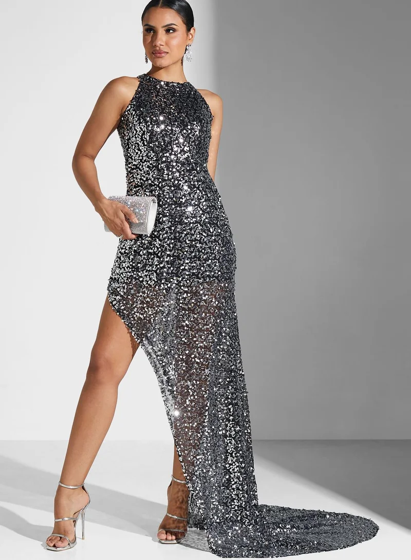 Namshi X Hadia Ghaleb Hadia Ghaleb Slit Shimmer Dress