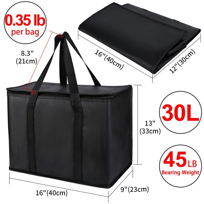 CIVJET 1-Pack Insulated Reusable Grocery Bags, X-Large Insulated Food Delivery Bag for Drivers/Catering/Rideshare, Commercial Food Warmer for Shopping, Tote Cooler Bags, Black - Image 2