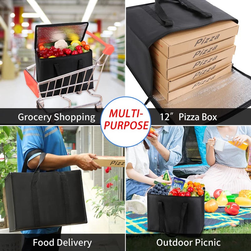 CIVJET 1-Pack Insulated Reusable Grocery Bags, X-Large Insulated Food Delivery Bag for Drivers/Catering/Rideshare, Commercial Food Warmer for Shopping, Tote Cooler Bags, Black - Image 5