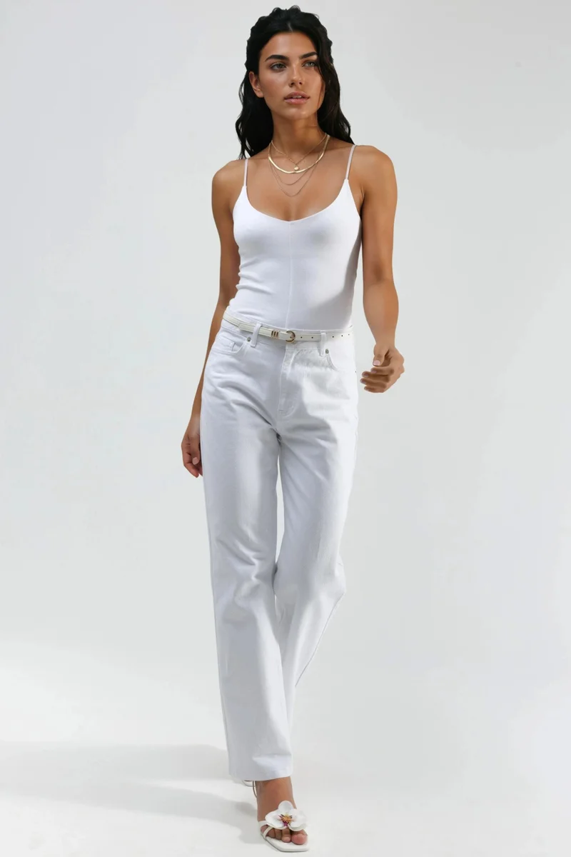 Busem White BUSEM Slim Fit Ribbed V-Neck Blouse for Women | Best Price UAE