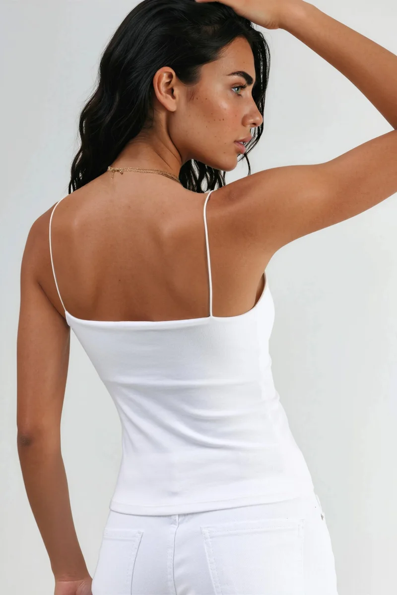 Busem White BUSEM Slim Fit Ribbed V-Neck Blouse for Women | Best Price UAE
