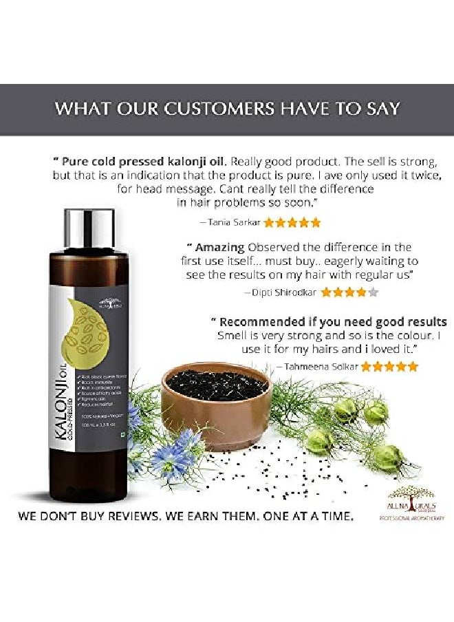 Pure & Edible Kalonji Black Seed Oil (Nigella Sativa) | 100 ML x 2 | Food Grade ColdPressed for Salads Cooking Immunity Hair Growth Joints Pain Skin Firming & Antiaging