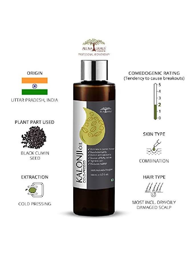 Pure & Edible Kalonji Black Seed Oil (Nigella Sativa) | 100 ML x 2 | Food Grade ColdPressed for Salads Cooking Immunity Hair Growth Joints Pain Skin Firming & Antiaging