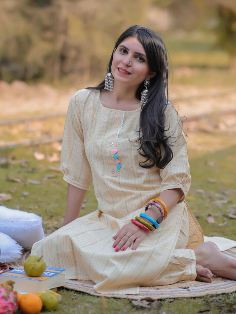 EthnicJunction Women's Cotton Woven Striped Summer Office Wear Straight Kurta With Pant set | Kurta Set for Women | Kurta | Ethnic Set | 3/4 Sleeve | Co-ord Set for Women Stylish - Image 2