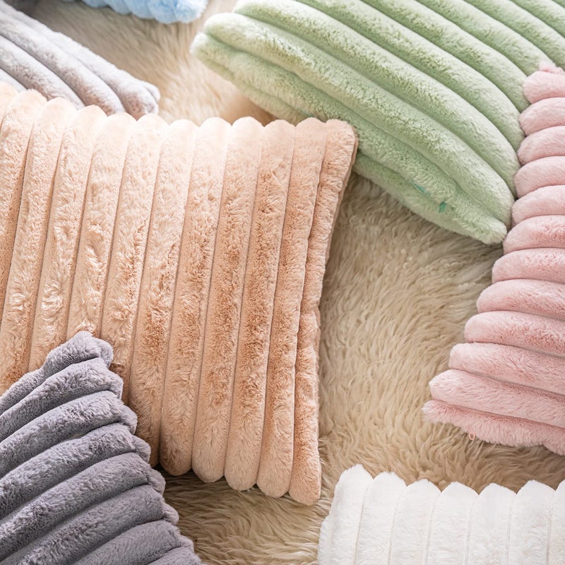 DEELAND Pack of 2 Faux Fur Plush Decorative Throw Pillow Covers Fuzzy Striped Soft Pillowcase Cushion Covers for Sofa Couch Bedroom 18x18 inch - Image 5