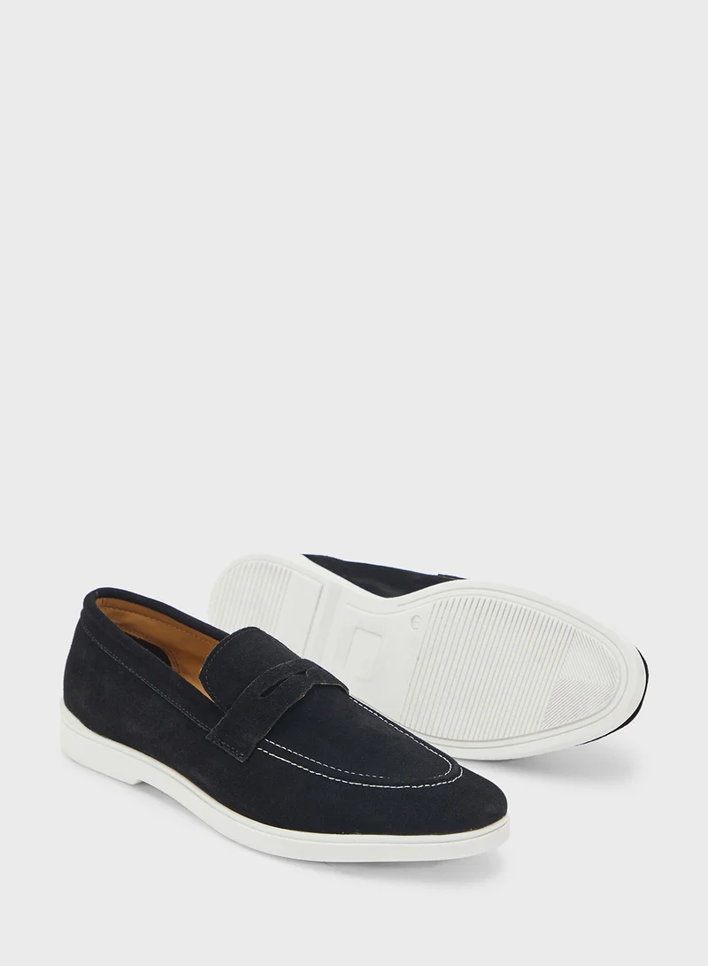 Robert Wood Genuine Suede Leather Saddle Detail Casual Slip On Loafers