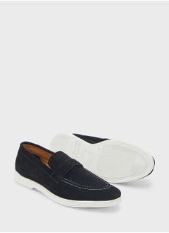 Robert Wood Genuine Suede Leather Saddle Detail Casual Slip On Loafers  - Image 3