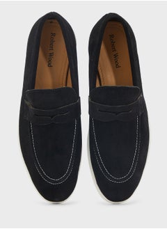 Robert Wood Genuine Suede Leather Saddle Detail Casual Slip On Loafers  - Image 4