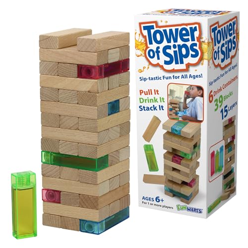 Funwares Wooden Blocks Stacking Game Tumbling Tower and Balance Game Family Party Fun Game for Kids and Adults Ages 6 Stack Attack Add a Beverage Twist to Stacking Games - Image 1