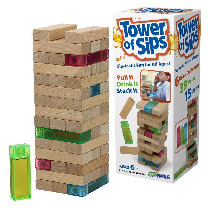 Funwares Wooden Blocks Stacking Game Tumbling Tower and Balance Game Family Party Fun Game for Kids and Adults Ages 6 Stack Attack Add a Beverage Twist to Stacking Games - Image 3