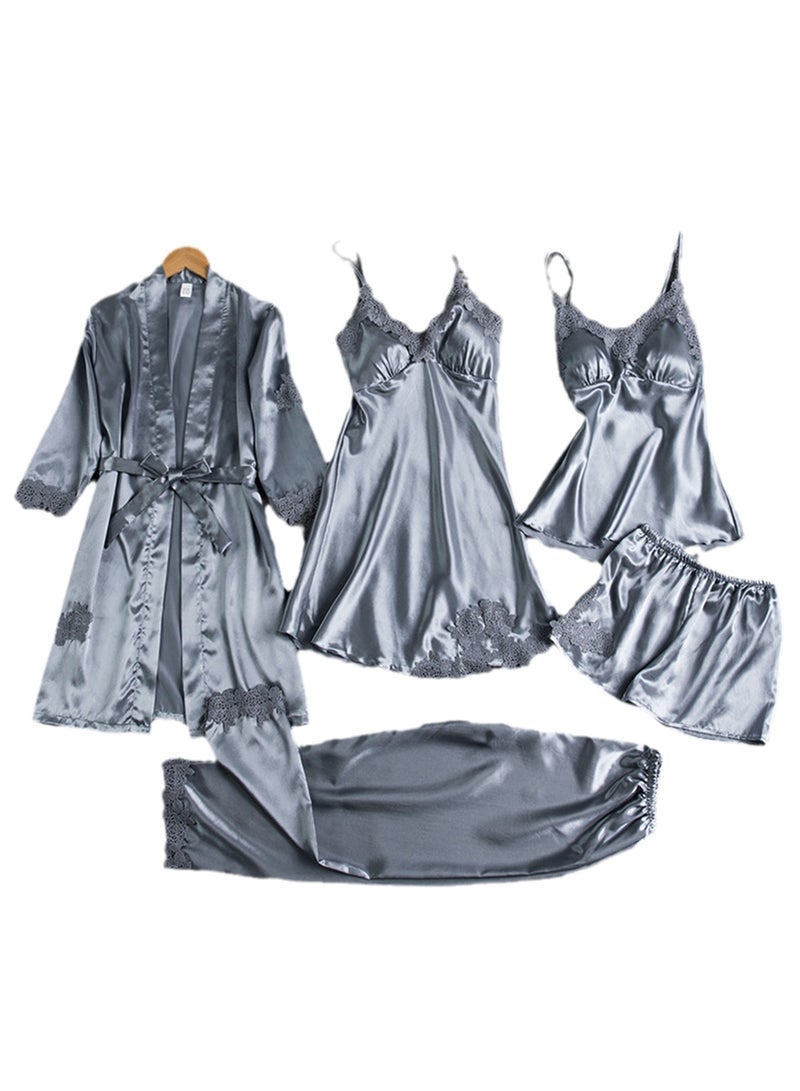 5pcs ice silk home wear long sleeve thin pajamas set  - Image 1