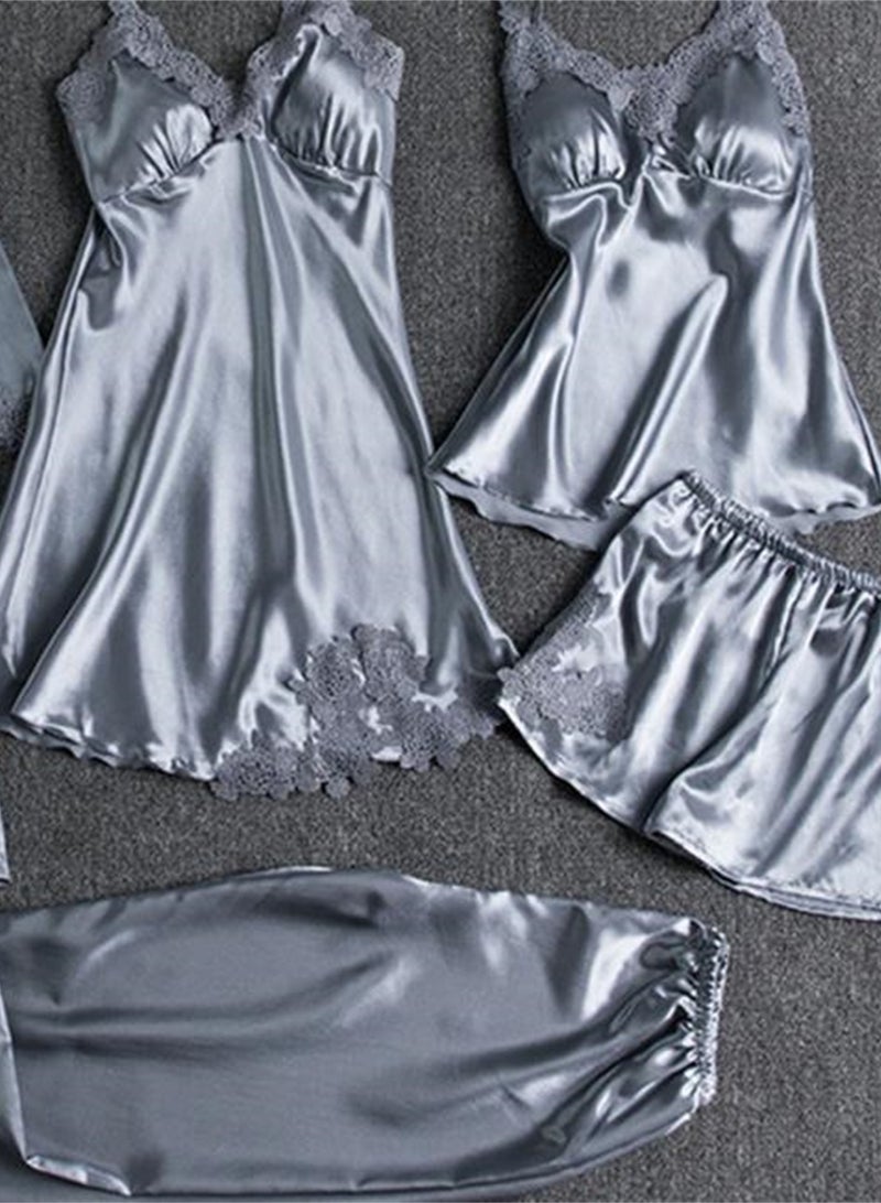 5pcs ice silk home wear long sleeve thin pajamas set  - Image 4