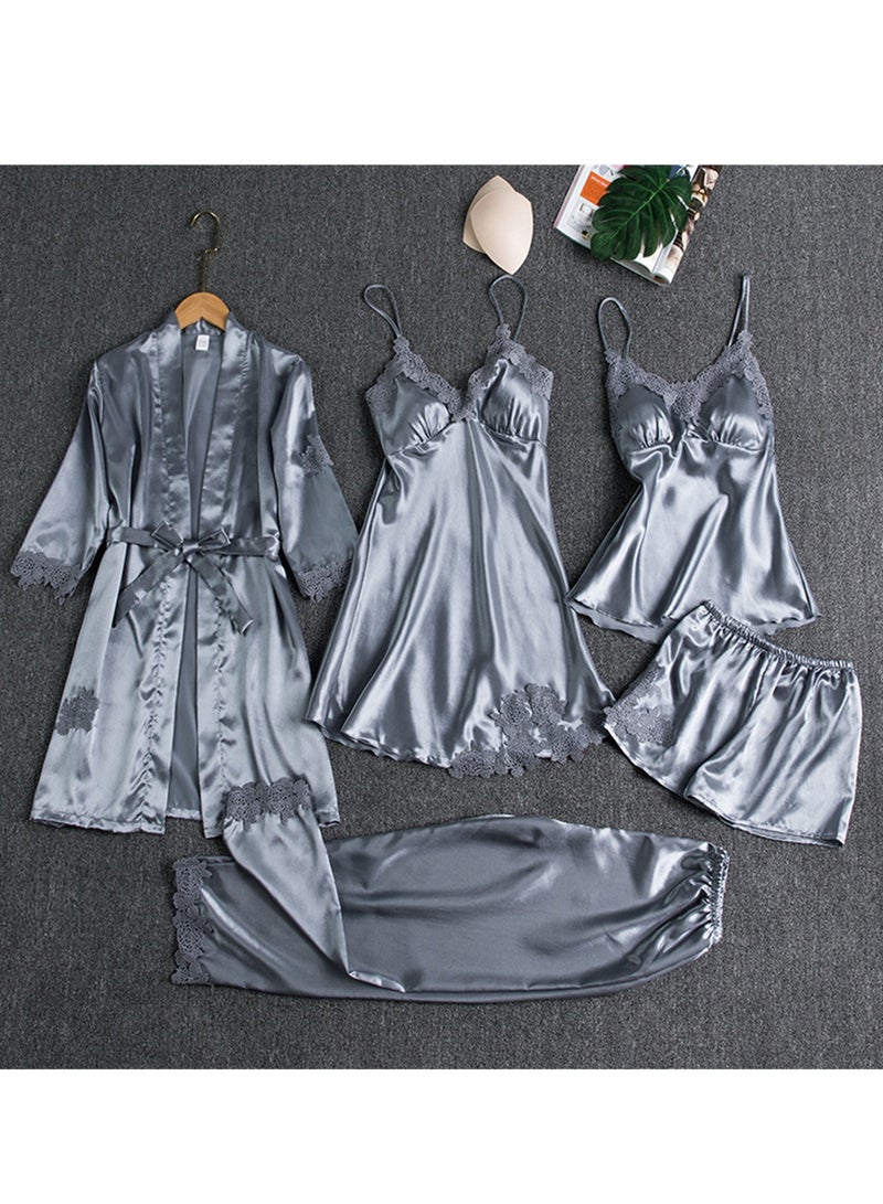 5pcs ice silk home wear long sleeve thin pajamas set  - Image 2