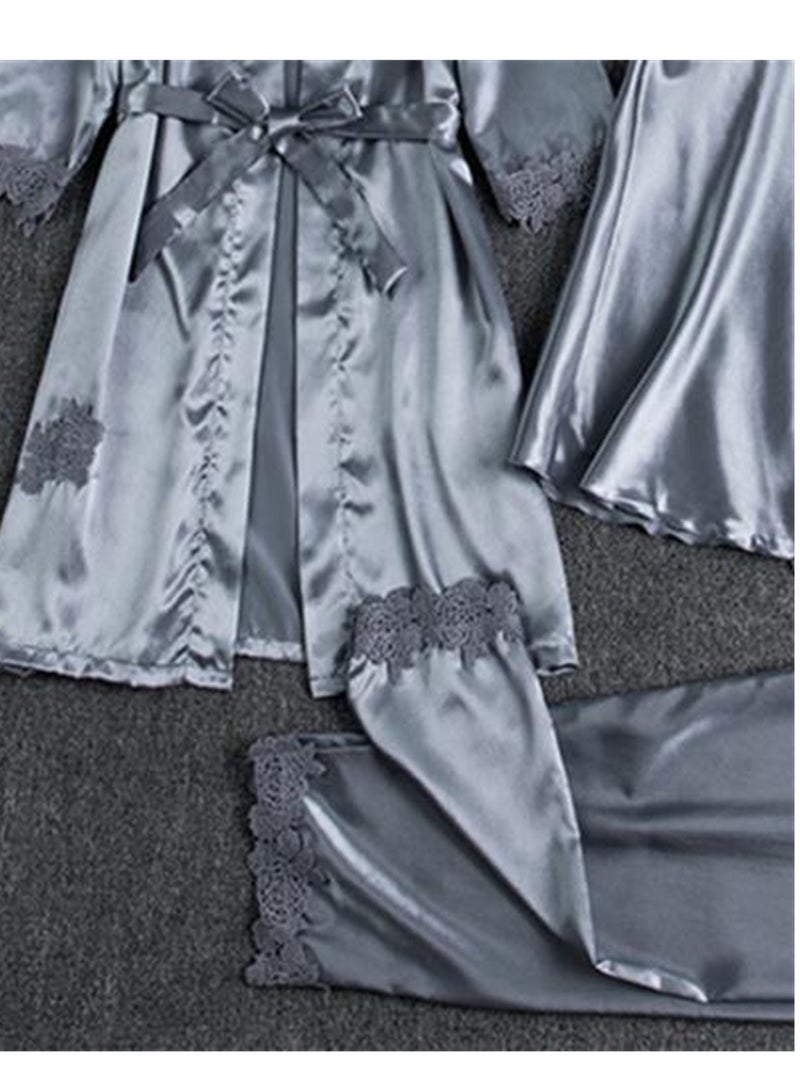 5pcs ice silk home wear long sleeve thin pajamas set  - Image 3