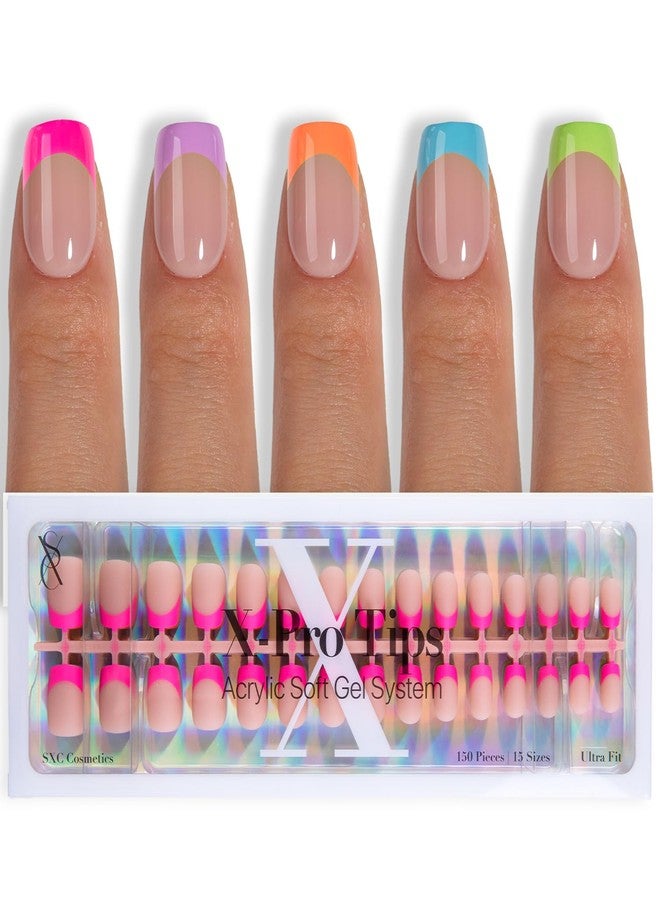 أس إكس سي أظافر SXC Cosmetics X-Pro Tips French Tip Press On Nails - Bright Pastel Glow in the Dark Series (GLOW113-XS Square) - Image 1