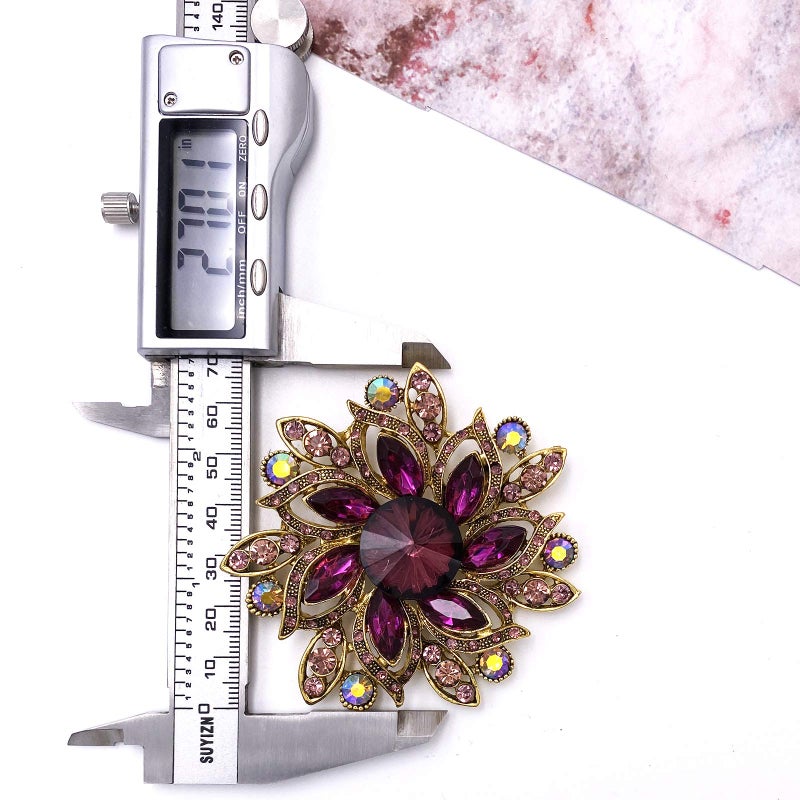 LAXPICOL Vintage Women's Purple Austrian Crystal Elegant Flower Brooch Wedding Broach Pin - Image 3