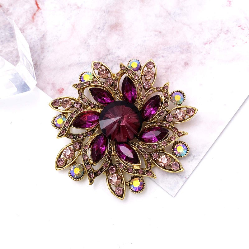 LAXPICOL Vintage Women's Purple Austrian Crystal Elegant Flower Brooch Wedding Broach Pin - Image 2