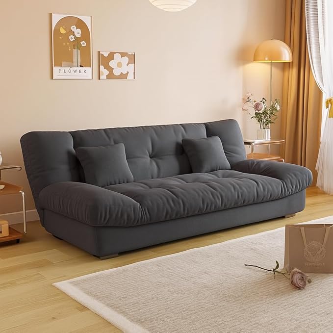 Poppins Home Modern 3-Seater Convertible Sofabed – Ultra Soft Tufted High Density Foam, Minimalist Scandinavian Style for Bedroom or Hotel Space Saving Folding Living Room Furniture (Dark grey) - Image 1