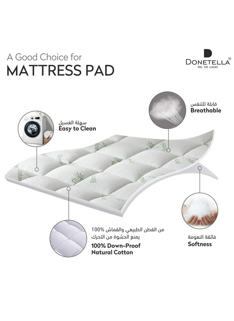 Donetella Combo Pack of 200x200+8 CMS Hotel Mattress Felt (1000GSM) + 2 Pillows (1000gram each), King Size, Bamboo Fabric Topper, Soft & Comfortable Pillow, White  - Image 3