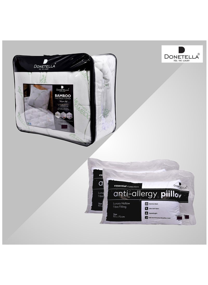 Donetella Combo Pack of 200x200+8 CMS Hotel Mattress Felt (1000GSM) + 2 Pillows (1000gram each), King Size, Bamboo Fabric Topper, Soft & Comfortable Pillow, White  - Image 5