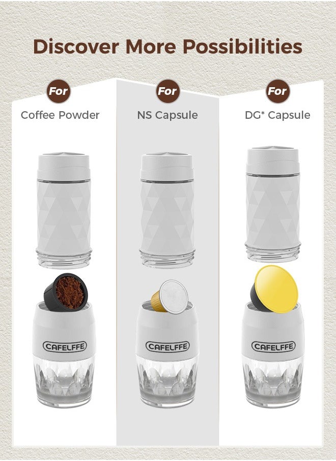 Cafelffe 3-in-1 Portable Espresso Coffee Machine Manual Milk Frother For Nespresso Capsule and Coffee Powder 120ML White  - Image 2