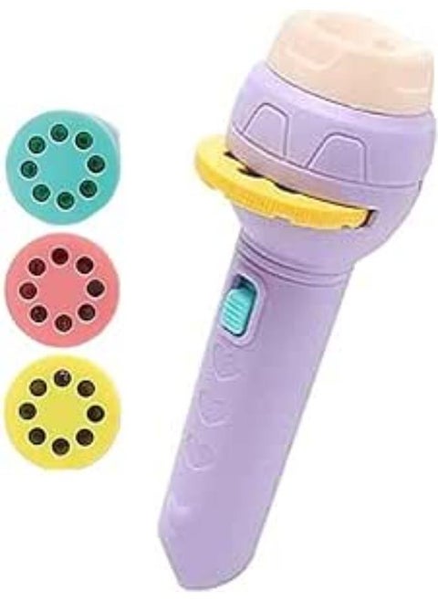 3 Sides 24 Patterns Flash Light Torch for Kids Projection Torch Story Education Learning Night Light Before Going to Bed (Purple)