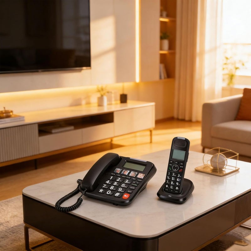 Zunate Home Corded and Cordless Telephone System with Large Backlit Display, Handsfree Full Duplex Calling, Wall Mount, Big Buttons, Volume Control, 50-Name Phonebook - Image 2