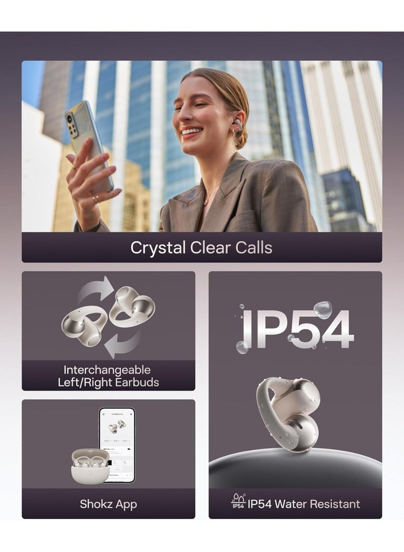 شوكز سماعات أذن مفتوحة OpenDots ONE، صوت دولبي متميز، سماعات أذن بوزن 6.5 جرام، 40 ساعة من وقت التشغيل، بلوتوث 5.4، سماعات لاسلكية مع ميكروفون، شحن سريع، IP54، مع قطعة قماش للتنظيف، للتنقل - Image 3