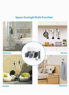 YUNSYE Stainless Steel Mop Broom Holder ,Mop Broom Organizer Wall Mounted Heavy Duty with Hooks Hanger, Storage Rack Self Adhesive 4Pcs for for Home, Kitchen, Laundry Room, Garage, Garden, Bathroom  - Image 3