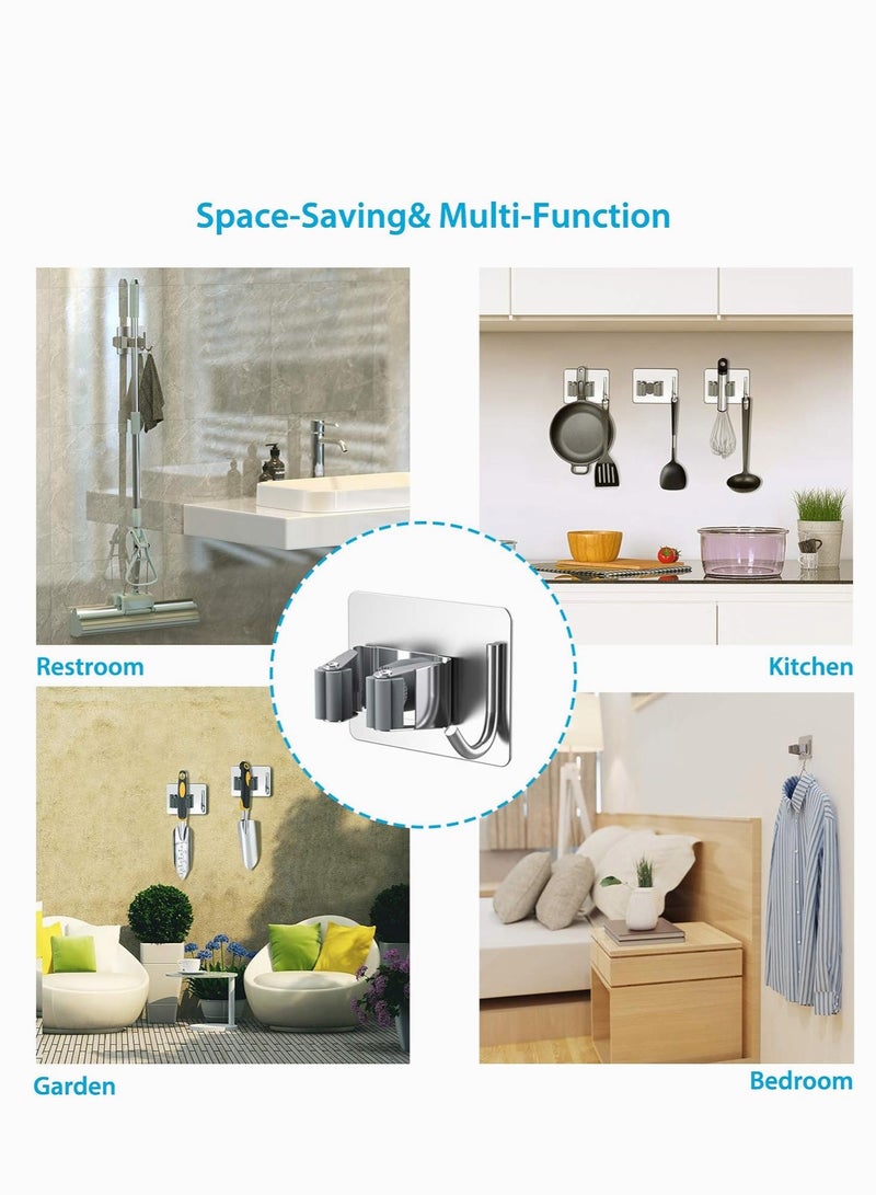 YUNSYE Stainless Steel Mop Broom Holder ,Mop Broom Organizer Wall Mounted Heavy Duty with Hooks Hanger, Storage Rack Self Adhesive 4Pcs for for Home, Kitchen, Laundry Room, Garage, Garden, Bathroom  - Image 3