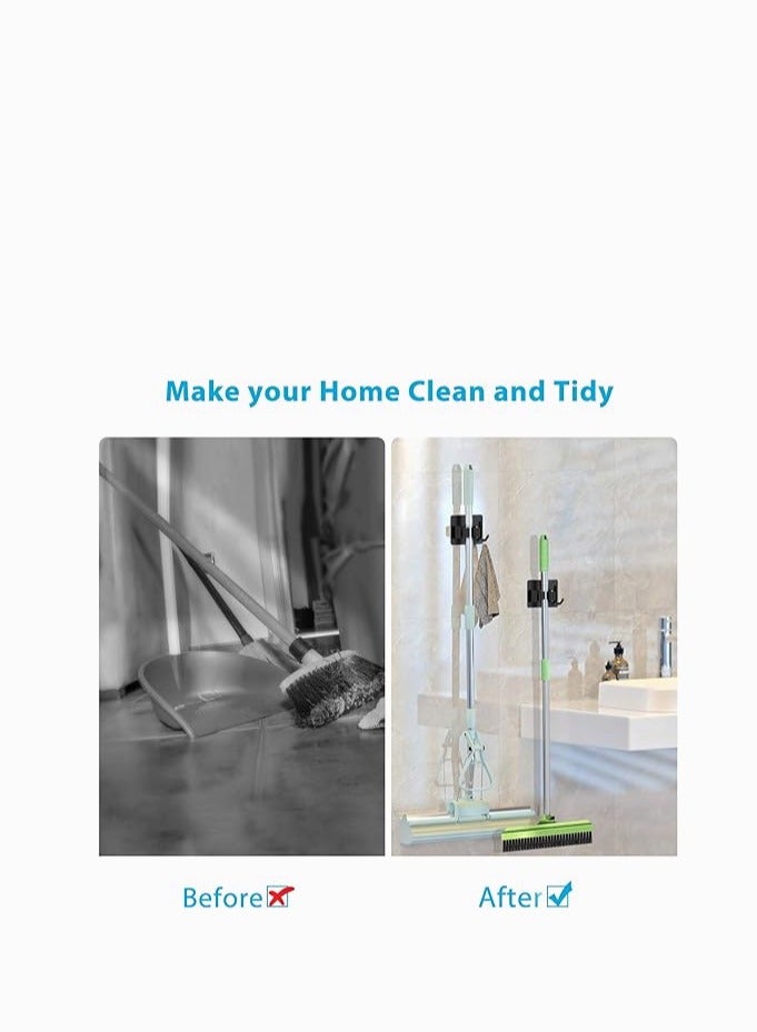 YUNSYE Stainless Steel Mop Broom Holder ,Mop Broom Organizer Wall Mounted Heavy Duty with Hooks Hanger, Storage Rack Self Adhesive 4Pcs for for Home, Kitchen, Laundry Room, Garage, Garden, Bathroom  - Image 4
