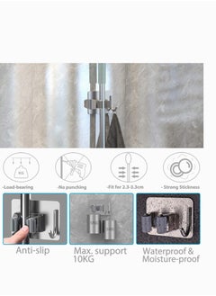 YUNSYE Stainless Steel Mop Broom Holder ,Mop Broom Organizer Wall Mounted Heavy Duty with Hooks Hanger, Storage Rack Self Adhesive 4Pcs for for Home, Kitchen, Laundry Room, Garage, Garden, Bathroom  - Image 2