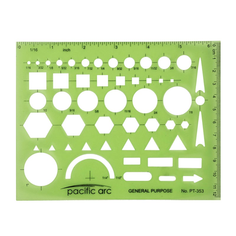 Pacific Arc General Purpose Template Drawing Aid Stencil for Professional or School Work Size 387 x 65 inch