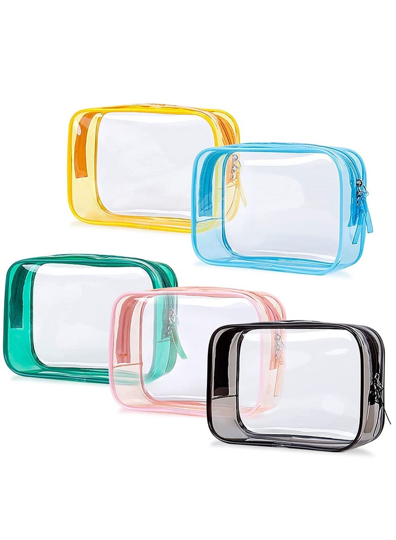 Y&D Waterproof Cosmetic Bags PVC Transparent Zippered Toiletry Bag with Handle Strap Portable Clear Makeup Pouch for Bathroom Vacation and Organizing 5 Pcs - Image 1