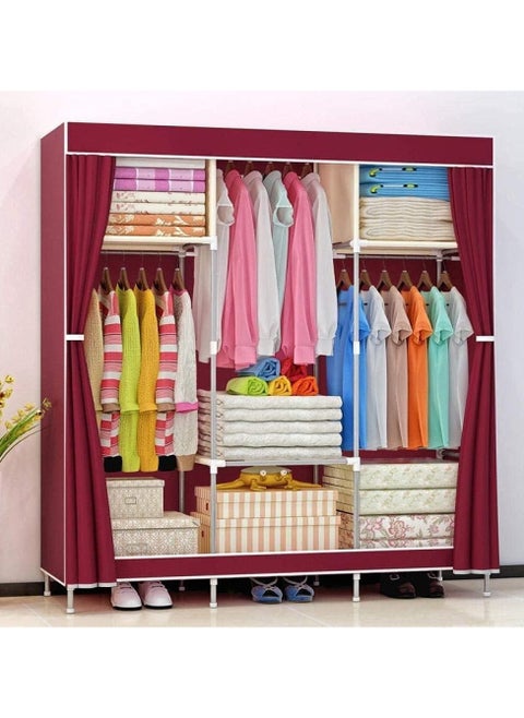 Portable Clothing Wardrobe,Fabric Wardrobe with Hanging Rail and Side Pockets, Foldable Closet for Bedroom