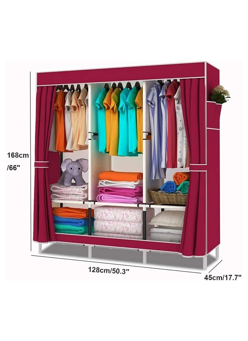 BLOOMING TIME - Portable Clothing Wardrobe,Fabric Wardrobe with Hanging Rail and Side Pockets, Foldable Closet for Bedroom - Image 1