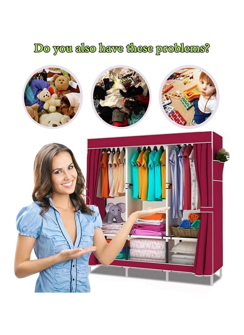 BLOOMING TIME - Portable Clothing Wardrobe,Fabric Wardrobe with Hanging Rail and Side Pockets, Foldable Closet for Bedroom - Image 1