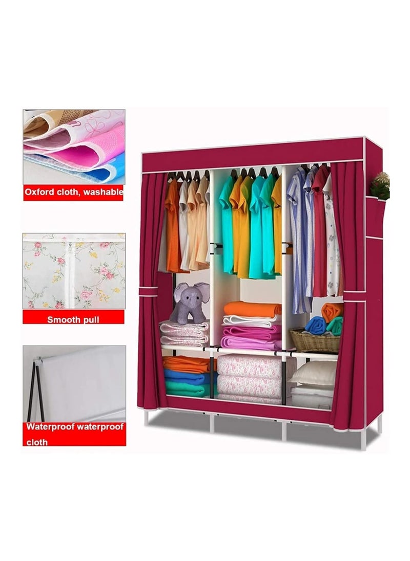 BLOOMING TIME - Portable Clothing Wardrobe,Fabric Wardrobe with Hanging Rail and Side Pockets, Foldable Closet for Bedroom - Image 1