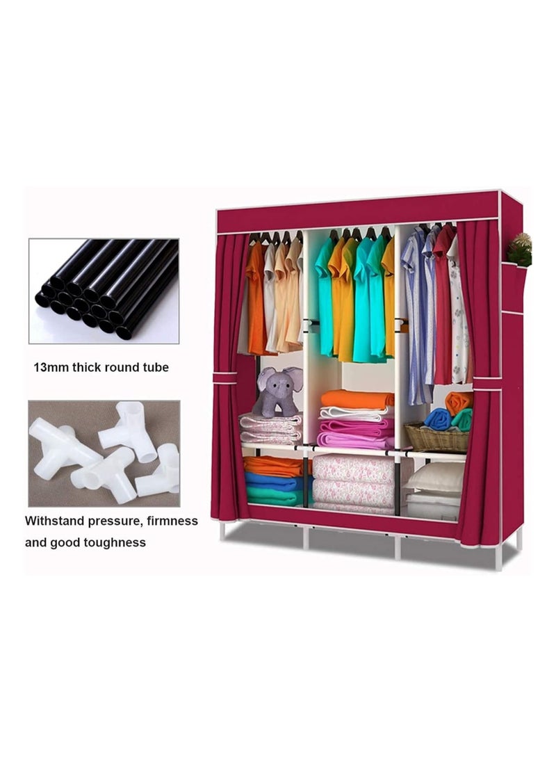 BLOOMING TIME - Portable Clothing Wardrobe,Fabric Wardrobe with Hanging Rail and Side Pockets, Foldable Closet for Bedroom - Image 1