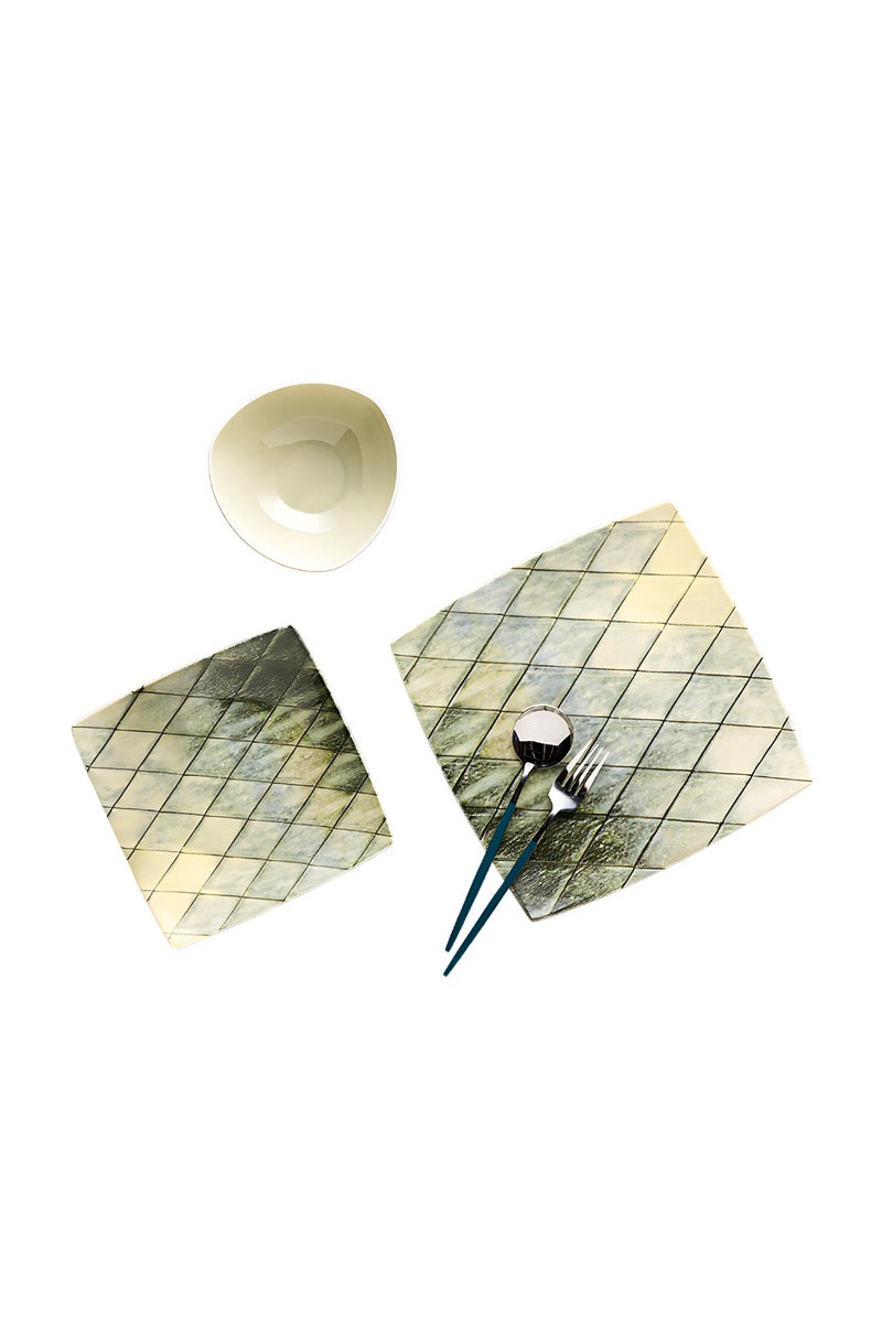 Lotus Fathi Mahmoud 18-Piece Square Porcelain Dinner Set - Light Green 