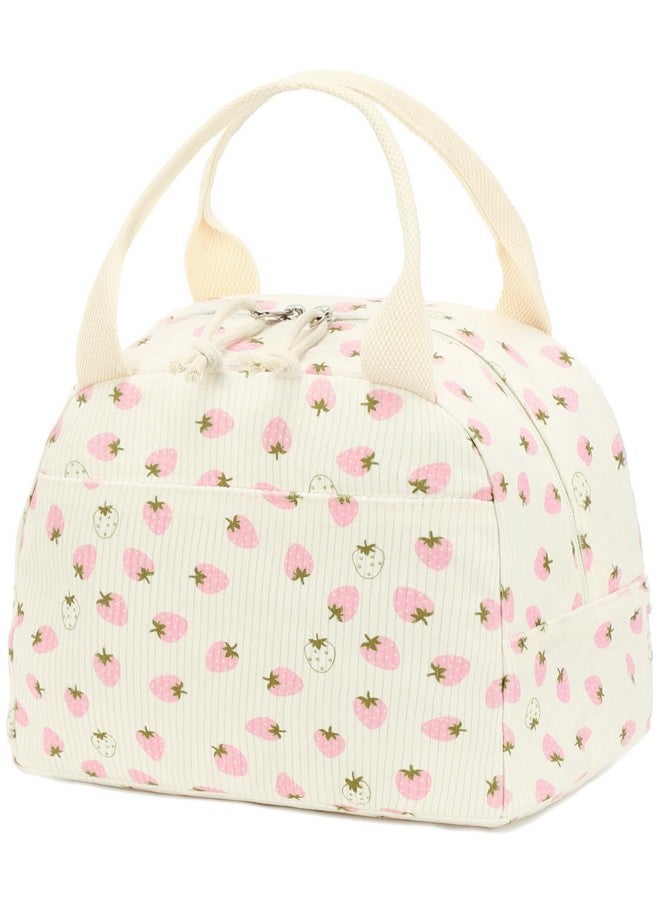 Bluboon Lunch Bag for Women Men Cute Corduroy Lunch Tote Bags Reusable Insulated Lunch Box Large Capacity Reusable Insulated Cooler for Work Picnic or Travel (Beige strawberry) - Image 1