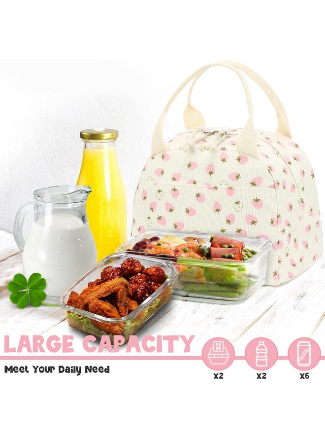 Bluboon Lunch Bag for Women Men Cute Corduroy Lunch Tote Bags Reusable Insulated Lunch Box Large Capacity Reusable Insulated Cooler for Work Picnic or Travel (Beige strawberry) - Image 5