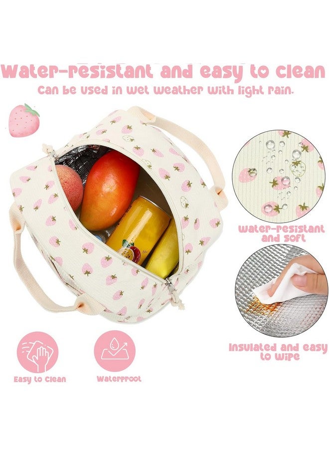 Bluboon Lunch Bag for Women Men Cute Corduroy Lunch Tote Bags Reusable Insulated Lunch Box Large Capacity Reusable Insulated Cooler for Work Picnic or Travel (Beige strawberry) - Image 4