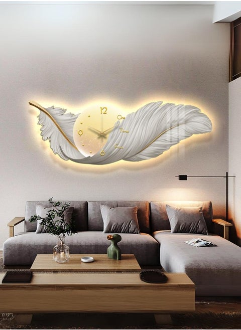 Wall Clock "Luxury Luminous Feather Design Wall Art Compact Clock White and Blue"