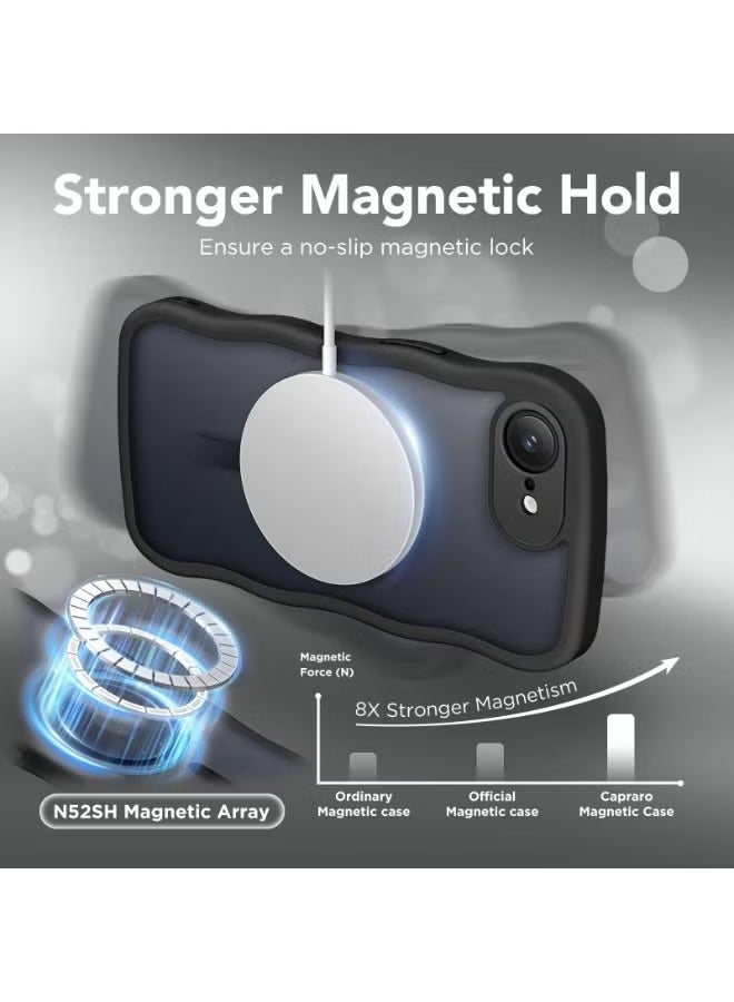 Geustos for iPhone 16e 6.1-Inch Case, Upgraded [Full Camera Protection] [Compatible with MagSafe] Cute Wave Translucent Matte Phone Case , Black  - Image 4
