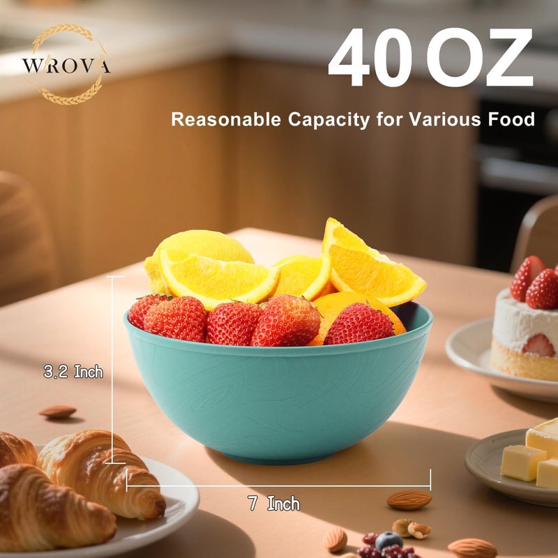 Wrova Wheat Straw Bowls for Kitchen set of 6AnitScald Thick Soup Bowls 40ozMicrowave and Dishwasher Safe Bowl set easy to clean Green - Image 2