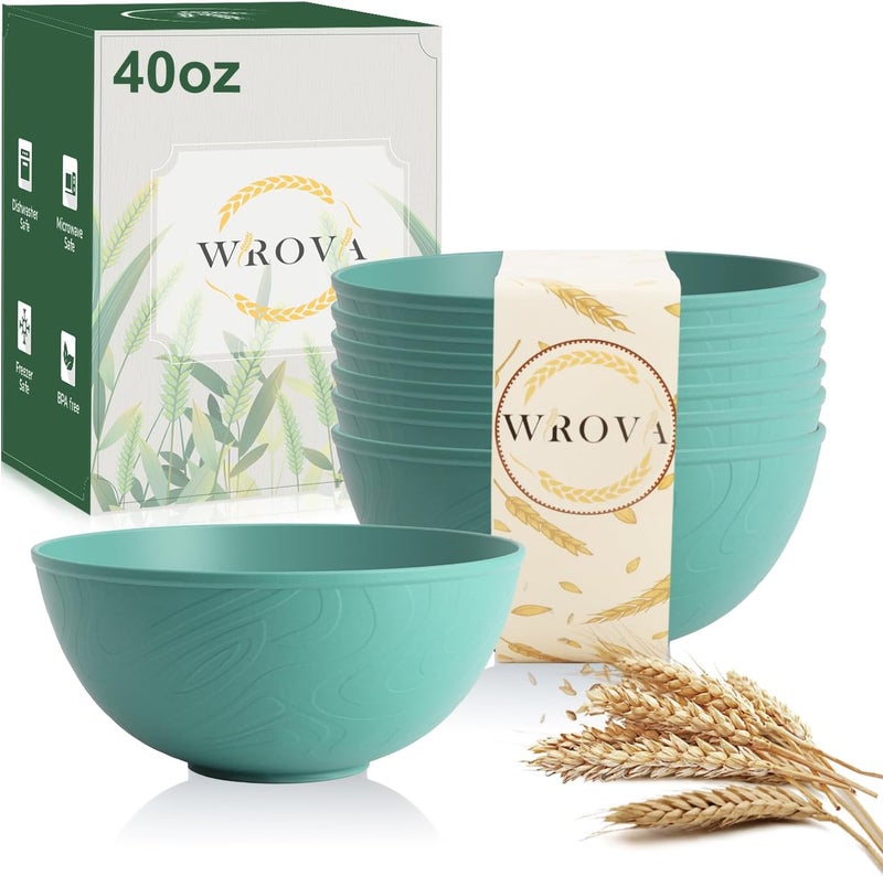Wrova Wheat Straw Bowls for Kitchen set of 6AnitScald Thick Soup Bowls 40ozMicrowave and Dishwasher Safe Bowl set easy to clean Green - Image 1