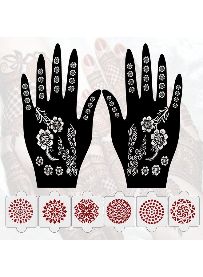 ivana's Pack Of 8 Pcs (2 Pcs Heena Stencil Tatto + 6 Pcs Laser Cut Pvc Reusable Heena Stencils), Heena Mehandi Sticker, Mehandi Stickers For Full Hand For Women, Girls And Kids, Easy To Apply, Ivh-26 - Image 1